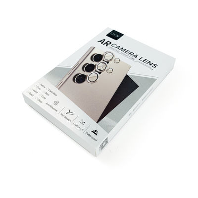 Προσαρμοσμένο τυπωμένο ασημί χαρτί Πτυσσόμενο κάλυμμα προστατευτικού φακού κάμερας Κάμερα σκληρυμένο γυαλί Κουτί συσκευασίας με παράθυρο